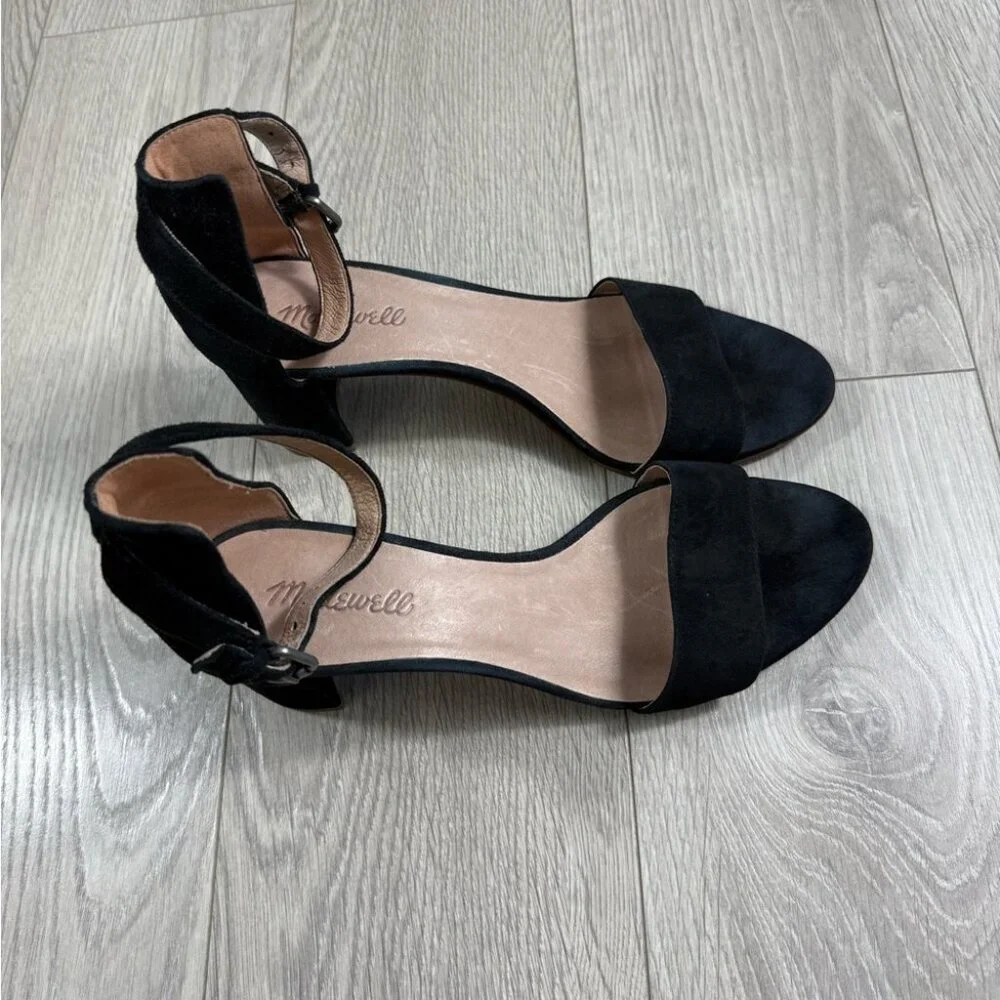 Madewell Regina Claudia Black Suede Heels Open Toe Sandals - Picture 2 of 9
